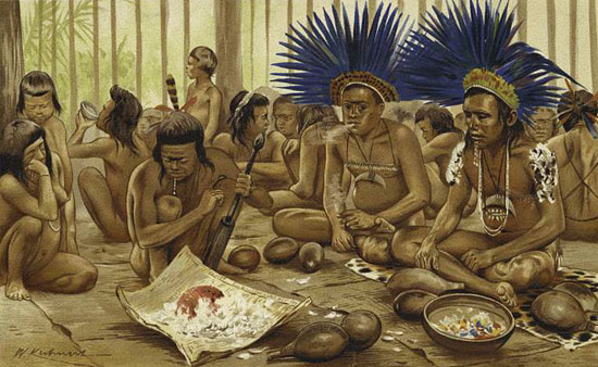 Funeral feast of Bororó Brazilian Indians, Central Brazil, by Wilhelm Kuhner
