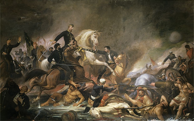 Historic painting illustrating the Battle of Acosta Nu, in the Paraguayan War. Painting by Pedro Américo.